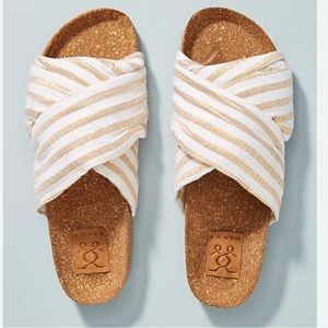 Anthropologie Figue Suki Slide Sandals - Gold & White Stripe - NEW - Size 8